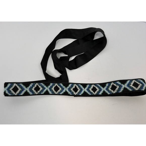 WHITE HOUSE BLACK MARKET Blue Black Green Glass Beaded Tie Belt M/L - Picture 5 of 7